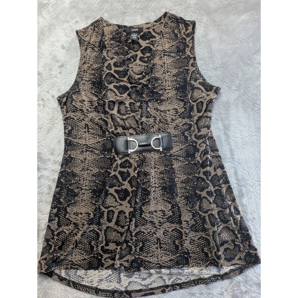 Alfani Women’s M Snake Print Sleeveless Tunic Top Belted Black Taupe